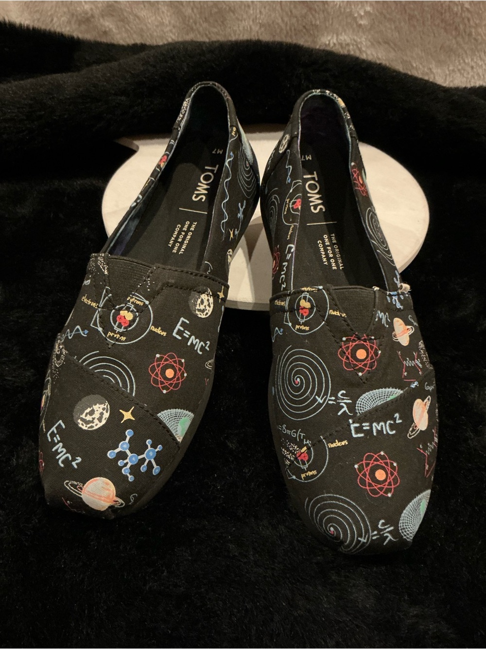 TOMS Science and Cosmos Black Canvas Slip-Ons Size 9.5